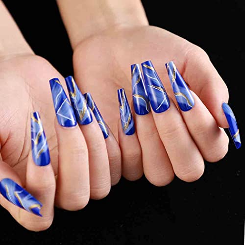 Outyua azul ombre pressione unhas caixões extra longa unhas falsas de acrílico unhas falsas com desenhos para mulheres e meninas 24pcs