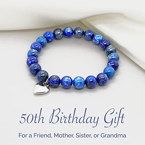 Olgas Gems 50º aniversário Bracelete de marco e cartão de mensagem significativo para mulheres - Presentes bonitos e sentimentais para 50 anos para mulheres feitas com lapis lazuli naturais