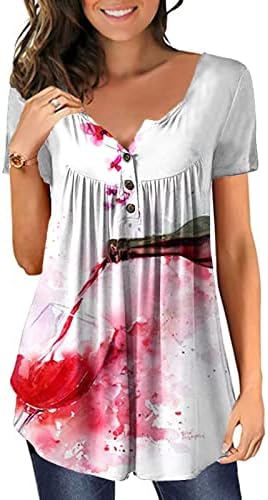 Camiseta da blusa para feminino de outono roupas de verão regular manga curta v algodão de algodão de pescoço botão gráfica