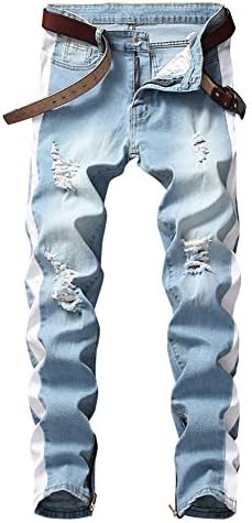 Jeans de yuzibao jeans slim fit ripped rasgado destruído jeans skinny listrado com zíper jeans de jeans