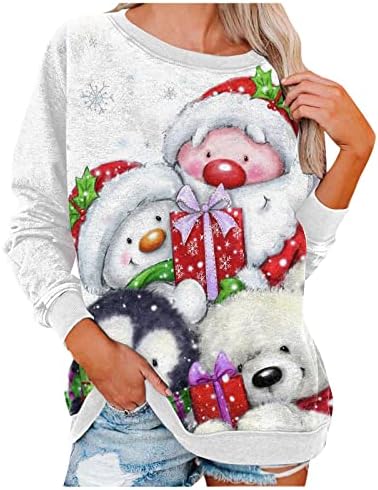 Mata-camiseta de treino impressão de natal de pescoço, saia tops para mulheres relaxadas roupas de inverno