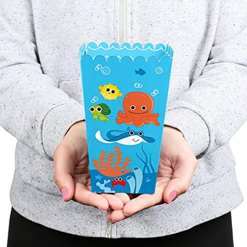 Big Dot of Happiness Under the Sea Critters - Chá de bebê ou festa de aniversário favorita caixas de tratamento de pipoca - Conjunto de 12