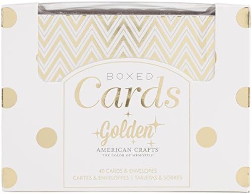 A2 Card & Envelope Golden Box Conjunto com tratamentos de folha de ouro brilhantes por artesanato americano, 40 cartões e envelopes por caixa. Perfeito para todos os dias, feriado, doação de cartões de ocasião especial ou notas de agradecimento