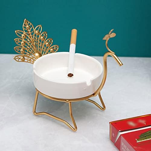 Alipis 2 sets com portador de ferro decorativo doméstico Gold Innovador de forma de forma criativa ao ar livre Holiday HolidayerGolden Ashtray Ciggarette Rack Ceramic Desktop