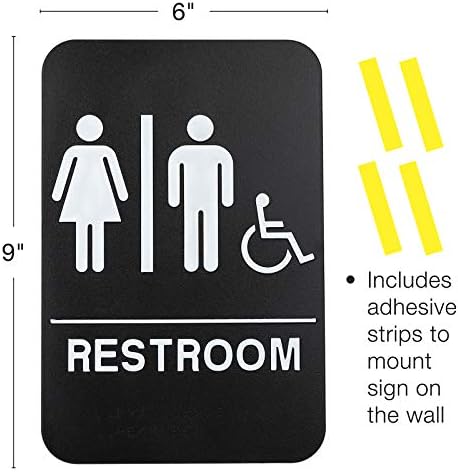 Excello Global Products Plástico Sinal de banheiro: fácil de montar com braille, ótimo para negócios - 6 x9, unissex, handicap - pacote de 3