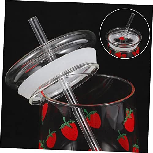 CLISPEED 5 conjuntos de copos de canudo com tampas de palha de palha de palha de palha de palha feminina alta borossilicato de vidro copo de água de vidro fofo