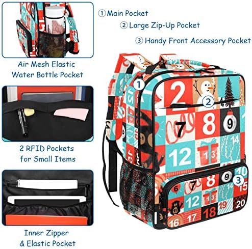 Mochila para estudante da escola, mochila durável com alça ajustável, calendário de formato quadrado de Natal