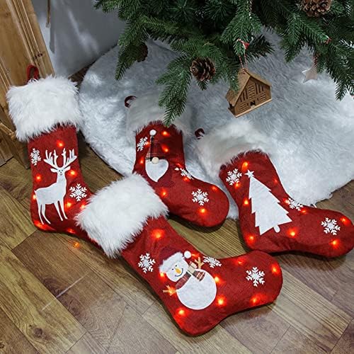 Meias de Natal Saco de meias de Natal e meias suspensas de Natal para decoração de festa e desenho animado de Natal Red Set emoldurado Janela de vitral
