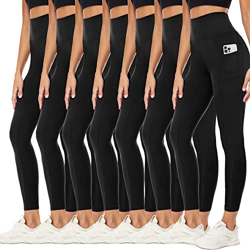 Pacote Yolix 7 Pacote de altas pernas de cintura para mulheres, treino preto de yoga atlético Leggings
