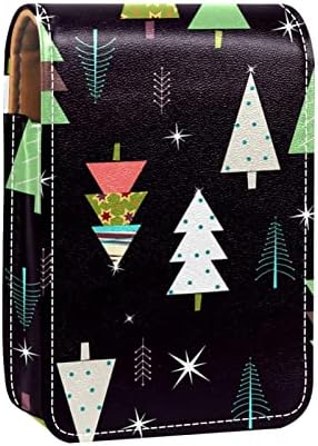 Caixa de batom de batom de viagem Guerotkr, saco de maquiagem portátil de batom com espelho, árvore de Natal colorida padrão preto padrão