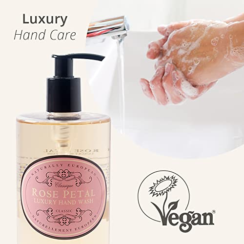 Naturalmente europeu Rose Petal Luxuja Lavagem de Mão, Limpeza e Hidratação 500ml | Sem parabenos e SLS | Ideal para pele sensível