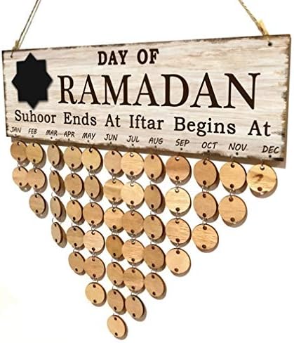 Pretyzoom Wooden Advent Calendar Decoração Eid Mubarak Placa pendurada 2021 Ramadã Decorações para Festival