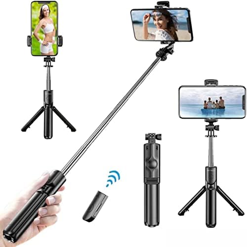 Tripé de Selfie Selfie, de 24 polegadas, suporte de tripé de telefone extensível com rotação de 360 ​​° de 360 ​​° Bluetooth para selfies para iPhone e Android, gravação de vídeo, vlogging, transmissão ao vivo