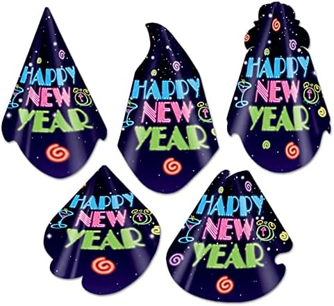 Beistle 50 peças Neon Chapéus de papel da meia -noite para suprimentos de festa da véspera de Ano Novo, multicoloridos