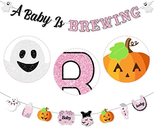 Decorações de chá de bebê de Halloween para menina Um bebê está de fabricação de bandeira brilho preto rosa halloween guirlanda de bebê anúncio de gênero de gênero de gênero