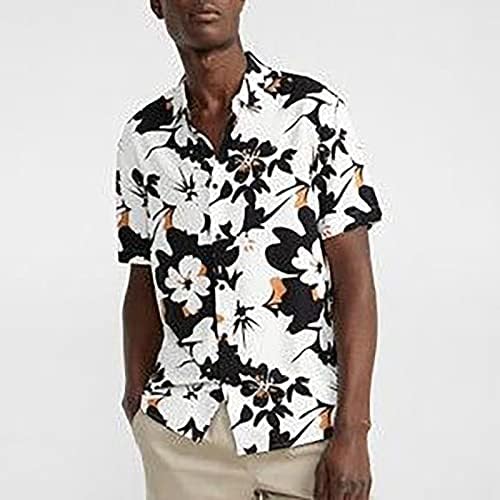 2023 Novo camisa de lapela solta casual masculina impressão de mangas curtas de manga de botão de botão por porta de manga longa T de mangas longas t