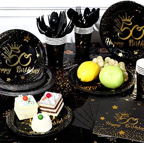 170 peças 50th Birthday Party Supplies Disponível Dinnerware de festas Conjunto com placas guardanapos