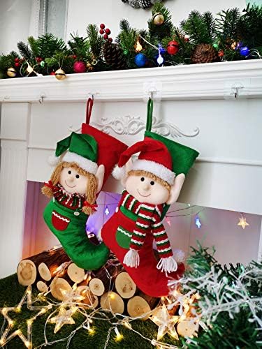 Especialyou 2 Pacote de Natal 20 polegadas Grandes meias de menino engraçado e elfos de menina