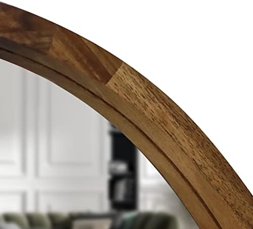 Svichado Luxury Wood Oval Mirror Evolução Slim Walnut Natural, tamanho 23,6 x 31,5 polegadas