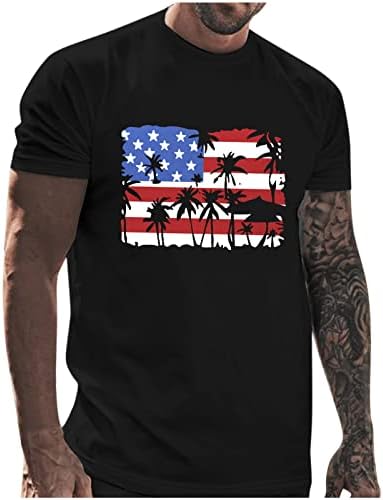 UBST 4 de julho de manga curta masculina camisetas de verão Patriótico USA Prind Print Crewneck Tee Tops Camiseta de treino casual