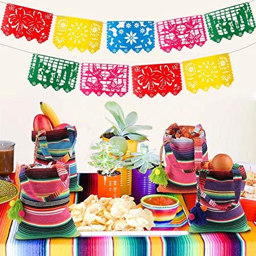 Ourwarm de 10 x 8 polegadas à mão, bolsas de favor mexicanas, bolsa de festa mexicana com borlas coloridas para