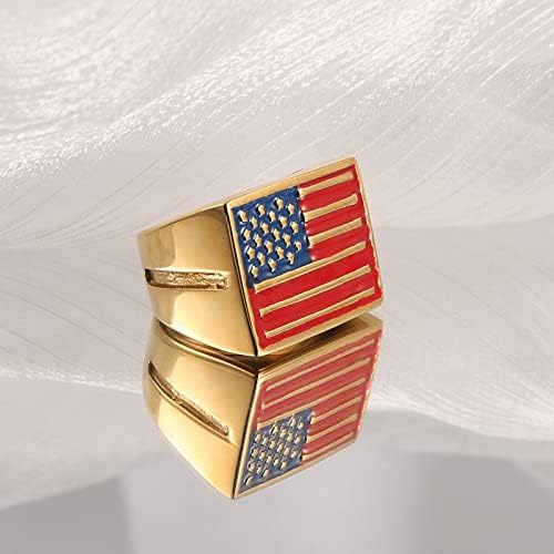 Anel de aço inoxidável de ouro/prata HZMan para homens patrióticos American Flag nacional jóias com caixa de presente tamanho 8-13