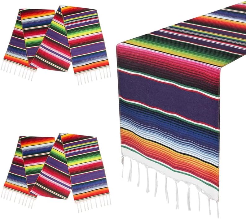 MEXICAN TABLE RUNNER PARA CINCO DE MAYO Decorações, 14 x 108 2Packs Tecido à mão Tabela mexicana Mesa de cobertor