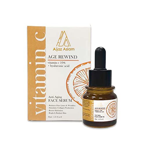 Aijaz Aslam Age rebobinando o soro de rosto anti -envelhecimento com vitamina C 10% + ácido hialurônico