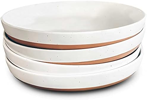 Mora Ceramic Pasta Bowl Set de 4-35 onças, Microondas Seguro Plate com borda alta- Modern Porcelain