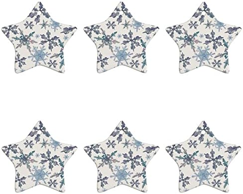6 peças Ornamento de cerâmica Aquarela Snowflakes Sublimação Branca Estrelas personalizadas pendurando árvores de Natal com corda