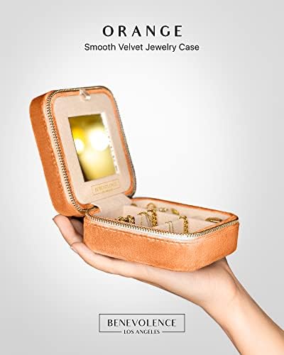 Organizador de jóias de jóias de viagens de veludo de pelúcia | Caixa de jóias de viagem, organizador de viagens de jóias | Pequena caixa de jóias para mulheres, jóias de viagem | Organizador de brinco com espelho - laranja