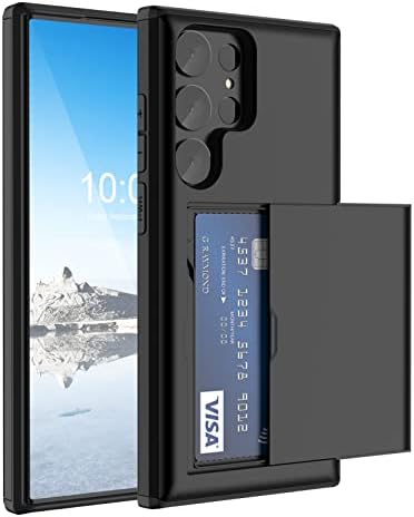 Compatível com a carteira Galaxy S23 Ultra Caso com cartão de crédito, slot de cartão de identificação, capa de proteção de capa de capa de telefone de capa TPU à prova de choque para slide para Samsung Galaxy S23 Ultra 2023