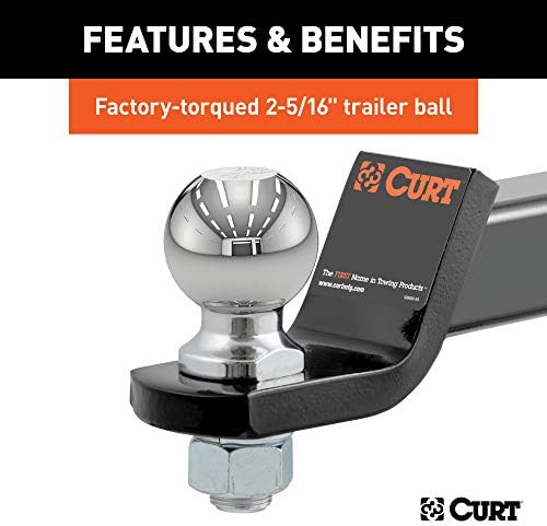 Montagem do engate do trailer CURT 45041 com 2-5/16 polegadas de bola e pino, se encaixa no receptor de 2 polegadas, 7.500 libras, queda de 2 polegadas