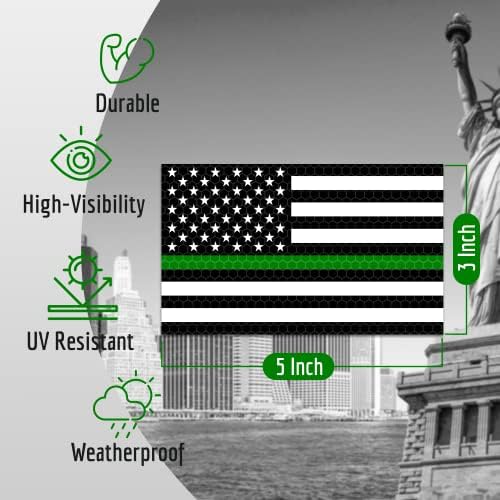 Ímãs de carro de linha verde refletiva de 2pc - 5 x 3 polegadas - linha verde fina de bandeira americana