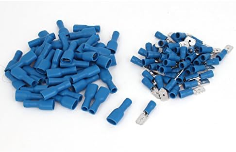 IIVVERR 50 Sets FDFD2-250 Azul Conector de pá de lâmina feminina de plástico azul Crimp Isolle-On Terminal