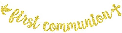 Gold Glitter First Comunhão Banner, Deus abençoe decorações, batismo, batismo, casamento, suprimentos
