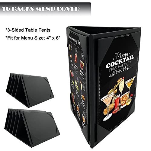 Voeligt 10 pacotes capa de menu de 3 lados para 4 x6 menu preto mini tendas de mesa de couro para