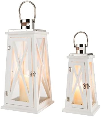 Tirocks Conjunto de 2 lanterna de madeira da fazenda 15,5 '' e 22 '' Candelas decorativas de