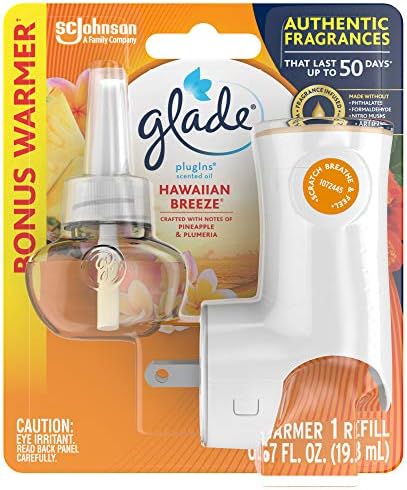 Os plugins de glade reabastecem o kit inicial de reflexão de ar, óleo perfumado para casa e banheiro, brisa havaiana, 0,67 fl oz, 1 mais quente + 1 recarga