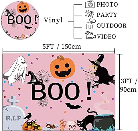 Carto de fundo rosa de boo desenho animado Pumpkin Ghost Witch Photography Balloween Halloween temático