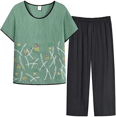 Roupas de verão de 2 peças para mulheres plus size casual solt fit idosos femininos conjuntos de roupas de manga curta e conjuntos de calças