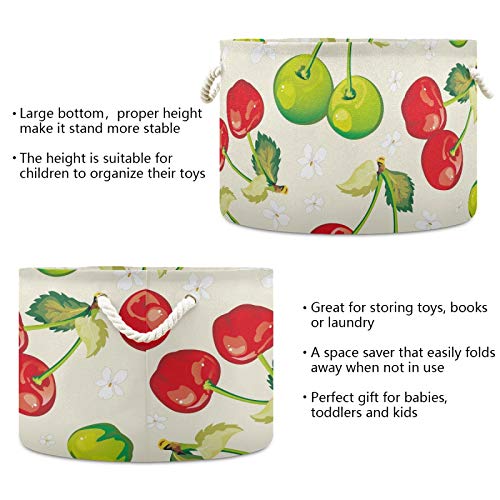 Fuluhuapin Cherry Cotton Clode Storage Basket - cesta impermeável de lona grande para cestas de lavanderia