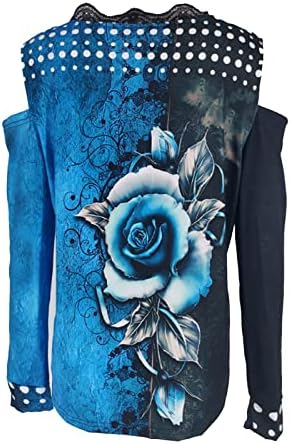 Mulheres Trendy Bloups vintage Casual Sexy Rose Floral Print Tunic Tunics Pullover Lace TRIM CAMANHAS