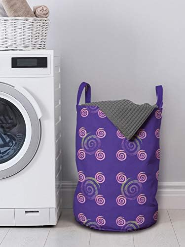 Bolsa de lavanderia abstrata lunarable, o ponto de carvão repetitivo Motifs de estilo Grunge Motifs Ilustração, cesta de cesto com alças fechamento de cordão para lavanderias, 13 x 19, azul violeta pálido rosa