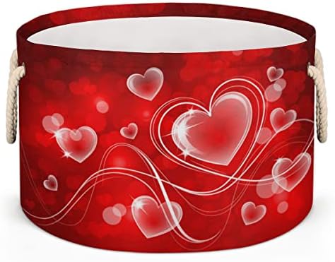 Valentins Love Heart Grandes cestas redondas para cestas de lavanderia de armazenamento com alças cestas de armazenamento