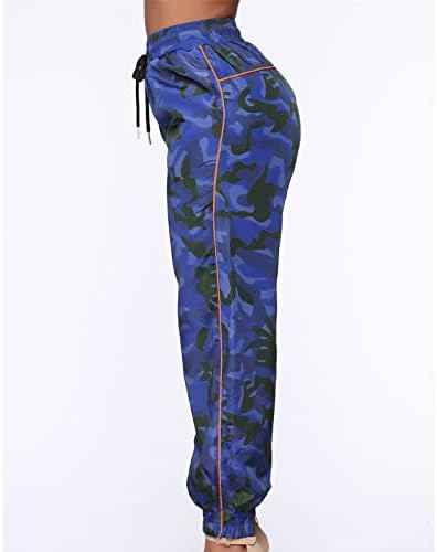 Maiyifu-gj Mulheres Camo Cantura alta calças de cordão casual Imprimir calça de moletom de perna larga larga
