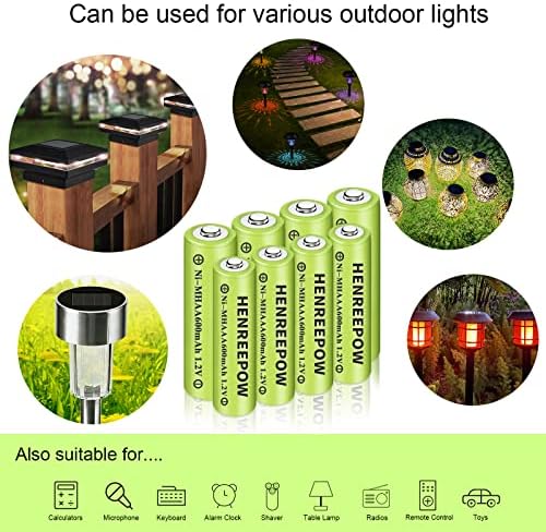 Henreepow Ni-MH AA AAA Baterias recarregáveis, de alta capacidade de 1,2V pré-carregada para paisagismo de jardim, luzes solares externas, luzes de corda, luzes do caminho