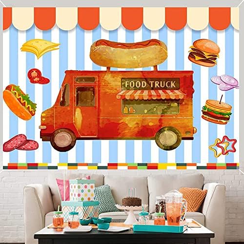 Foto de caminhão de alimentos hambúrguer de cenário de cenário de queijo ham de cebola de cebola de fundo decorações de festas de festas