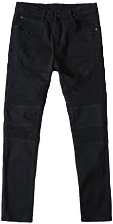 Andongnywell Men Motorcycle Pleated Destroyed Micoter reto jeans rasgado comprido com zíper Deco