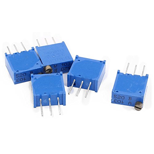 UXCELL A16030700UX0822 5 Peça 3296W-103 10k ohm resistor Trim potenciômetro Trimmer Blue, 0,35 Largura, 0,39 Comprimento